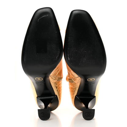 Chanel Calfskin Crocodile Embossed Cap Toe Ankle Boots 40 Gold 5 of 12
