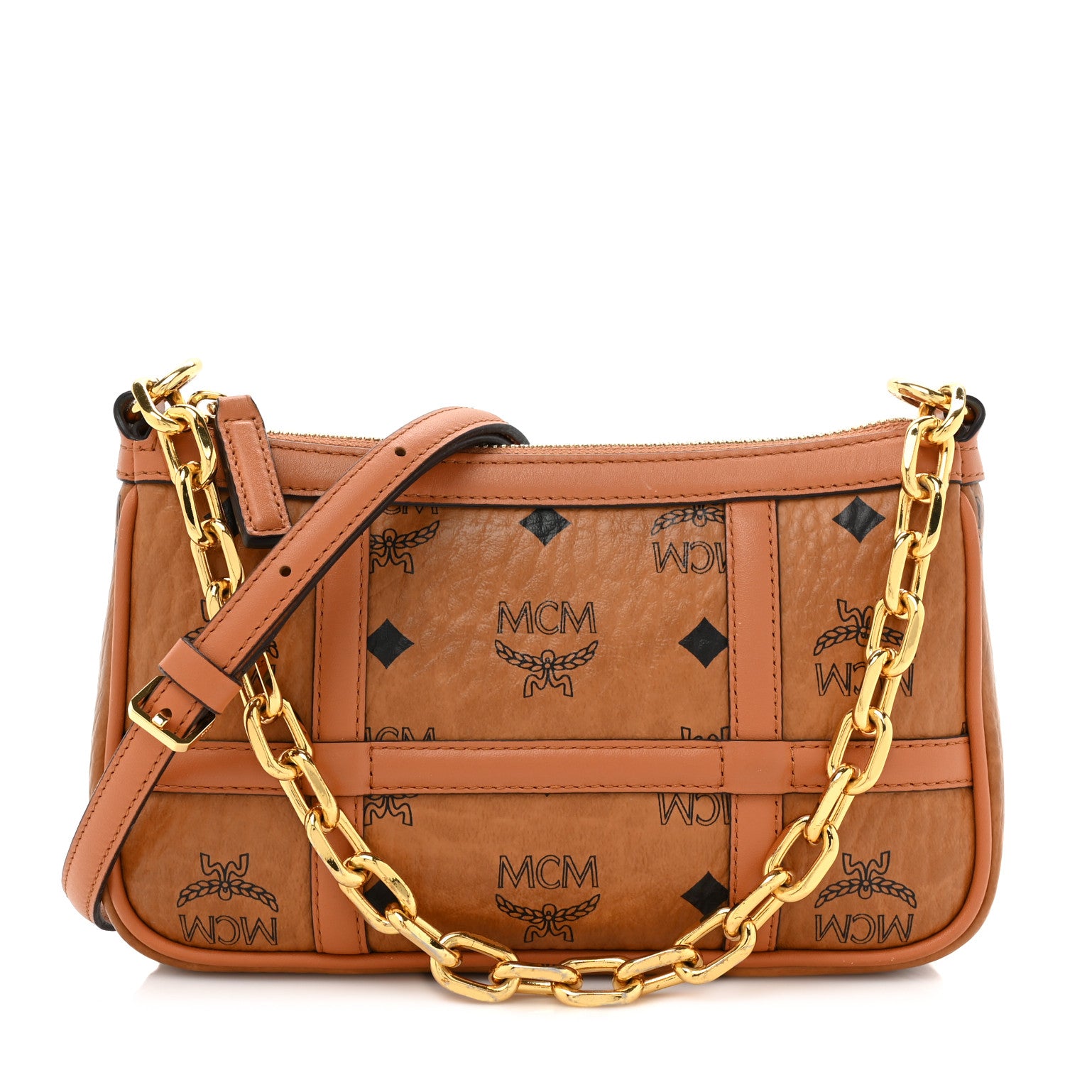 MCM Visetos Nappa Mini Delmy Chain Shoulder Bag Cognac 1 of 14