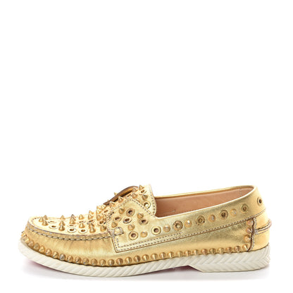 Christian Louboutin Nappa Laminata Spikes Womens Yacht Flat Loafers 37.5 Gold Satine 1 of 7
