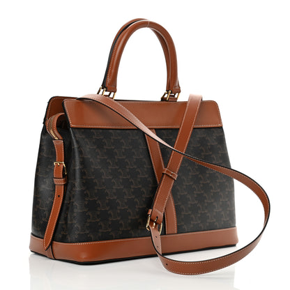 Celine Triomphe Canvas Calfskin Cabas De France Handbag Tan 3 of 15