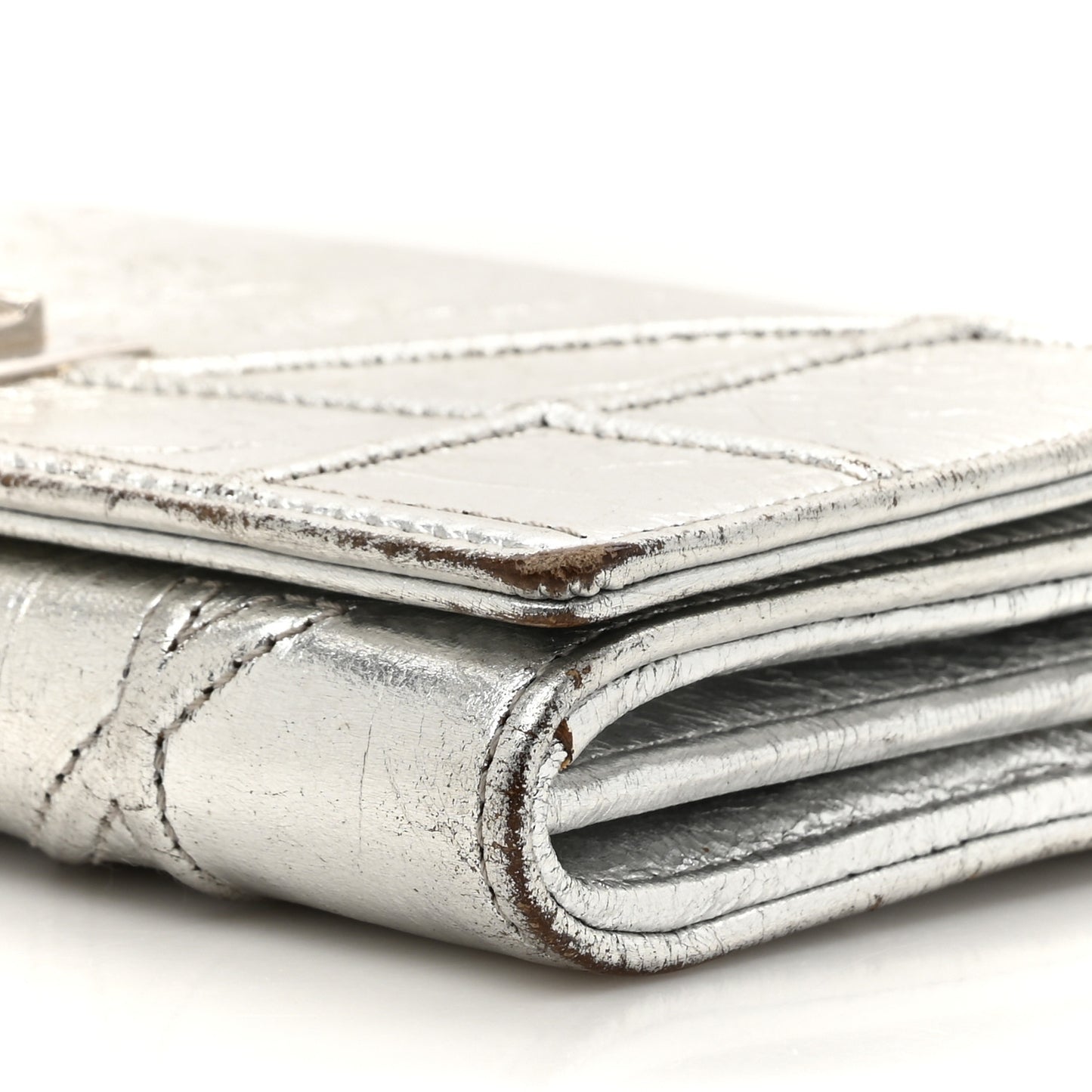 Metallic Crinkled Lambskin Diorama Croisiere Chain Wallet Silver