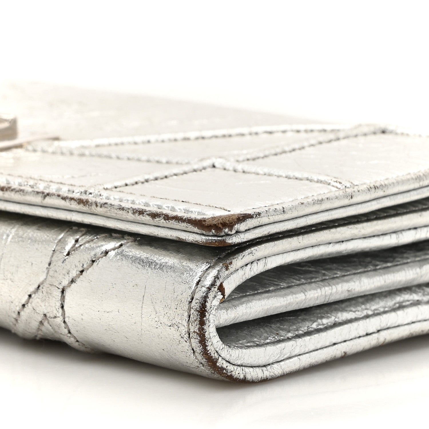 Christian Dior Metallic Crinkled Lambskin Diorama Croisiere Chain Wallet Silver 10 of 18