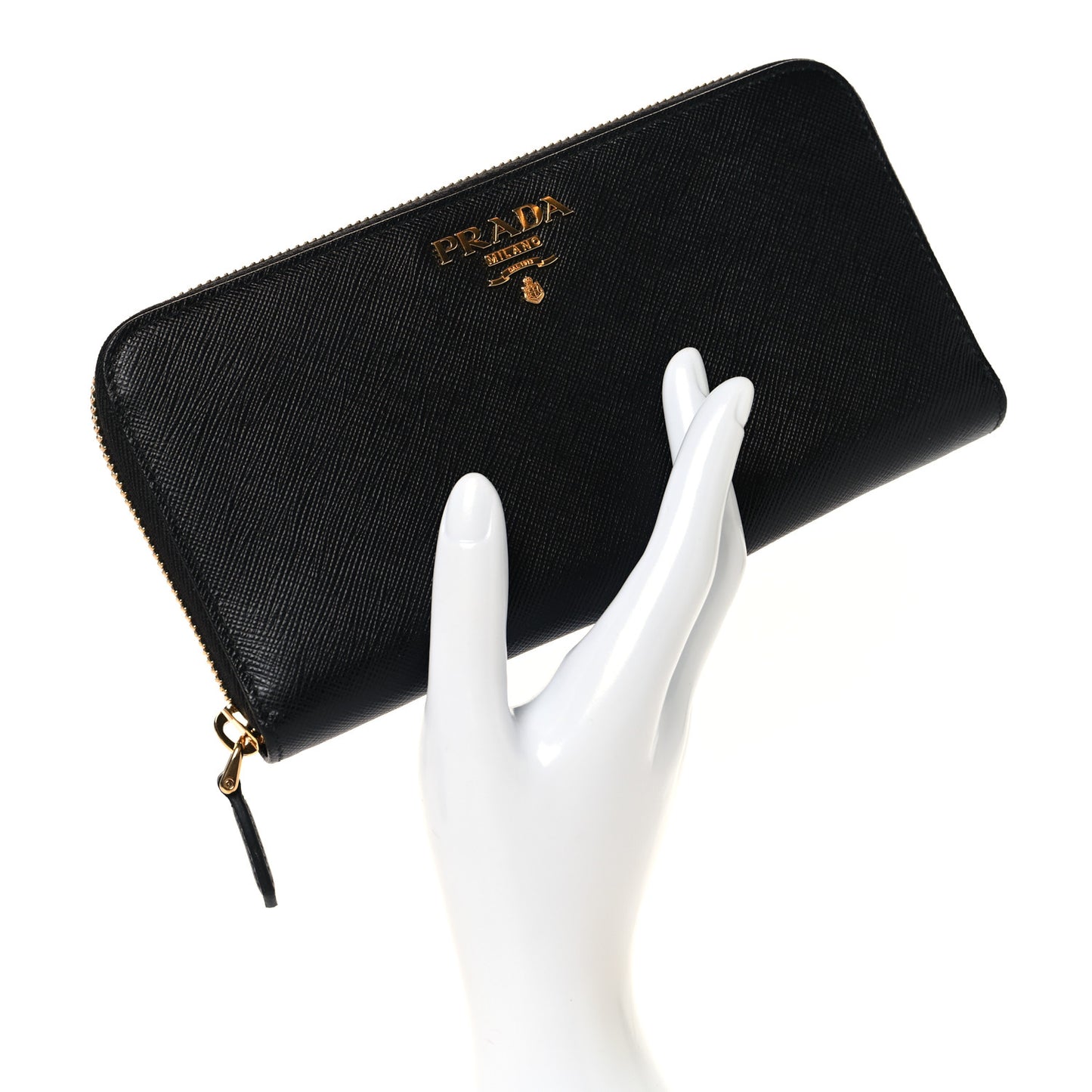 Saffiano Metal Zip Around Wallet Black
