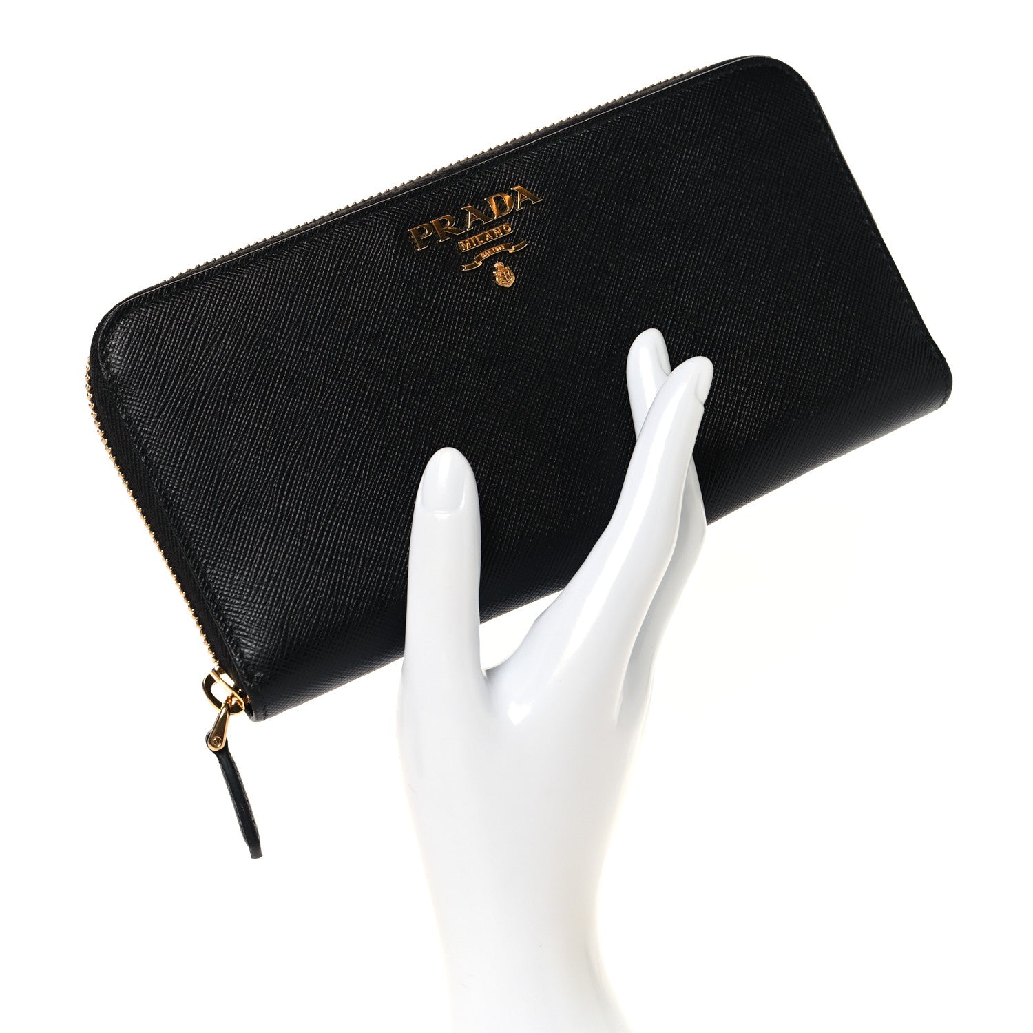 Prada Saffiano Metal Zip Around Wallet Black 2 of 7