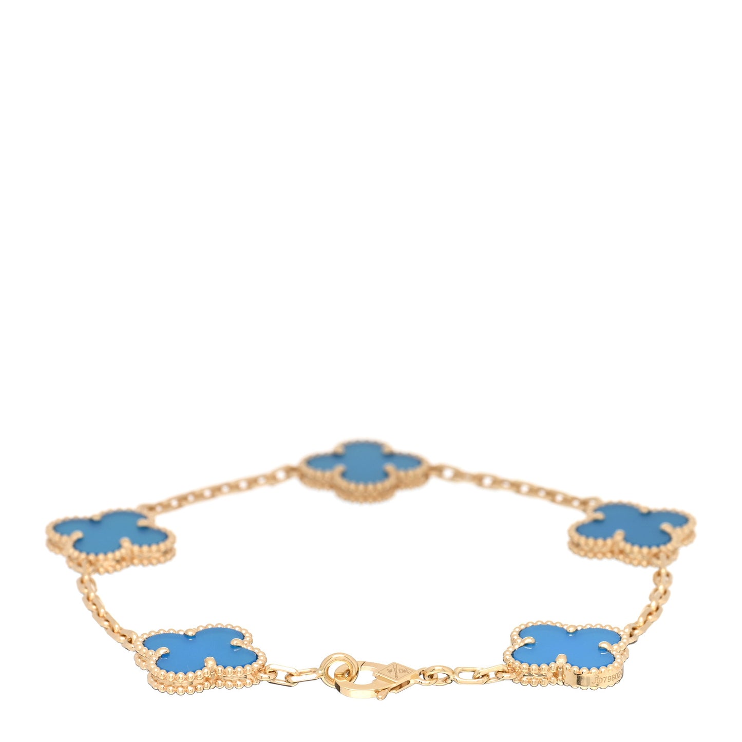 18K Yellow Gold Blue Agate 5 Motifs Vintage Alhambra Bracelet