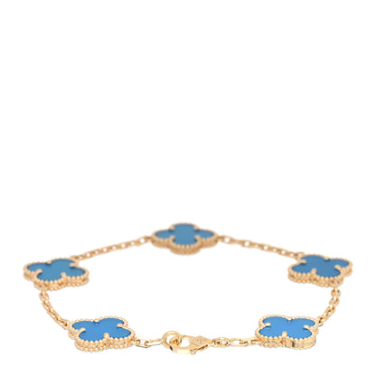 Van Cleef & Arpels 18K Yellow Gold Blue Agate 5 Motifs Vintage Alhambra Bracelet 3 of 4