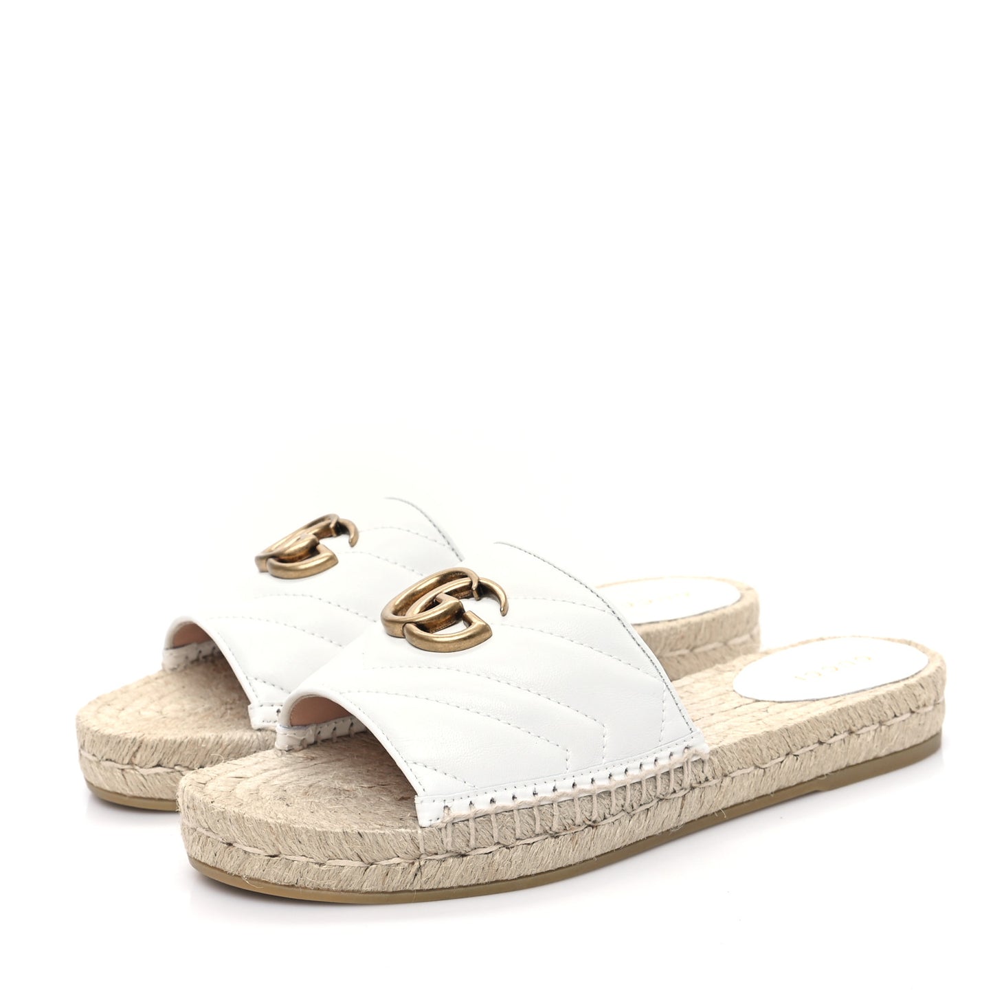 Nappa Matelasse GG Marmont Espadrille Slide Sandals 37 Great White