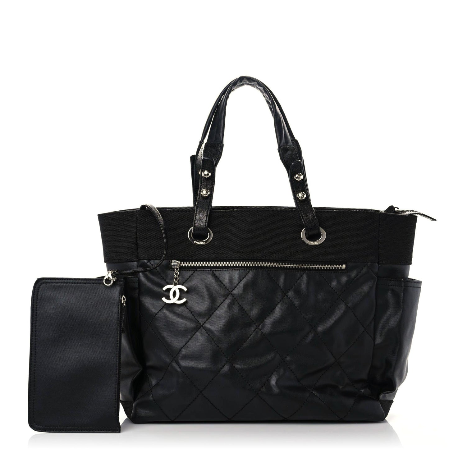 Coated Canvas Quilted Large Paris Biarritz Tote Black