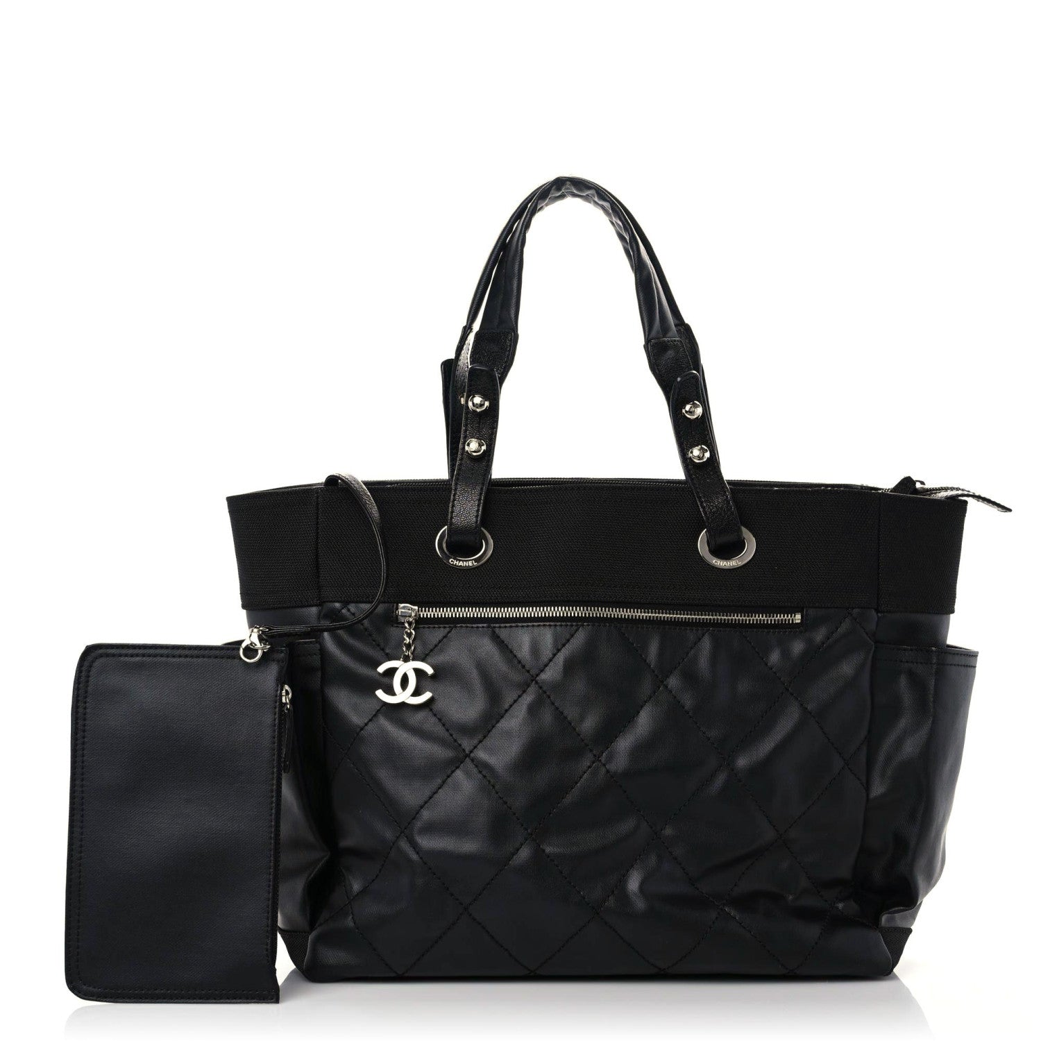 Chanel Coated Canvas Quilted Large Paris Biarritz Tote Black 1 of 14