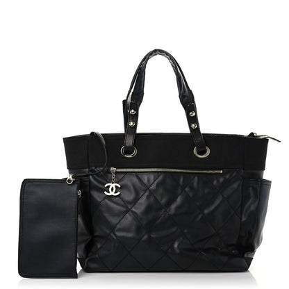 Chanel Coated Canvas Quilted Large Paris Biarritz Tote Black 1 of 14