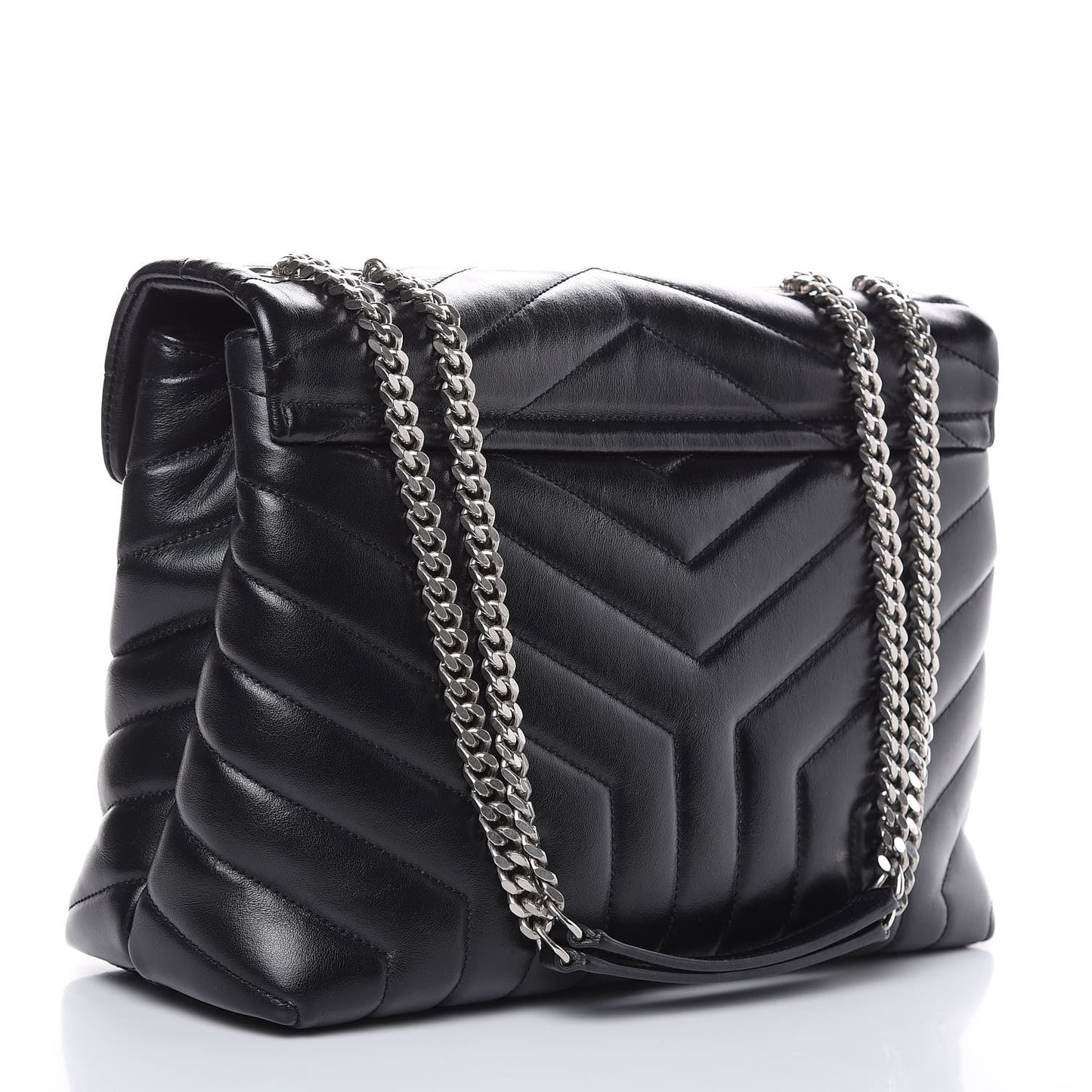 Calfskin Y Quilted Monogram Medium Loulou Chain Satchel Black