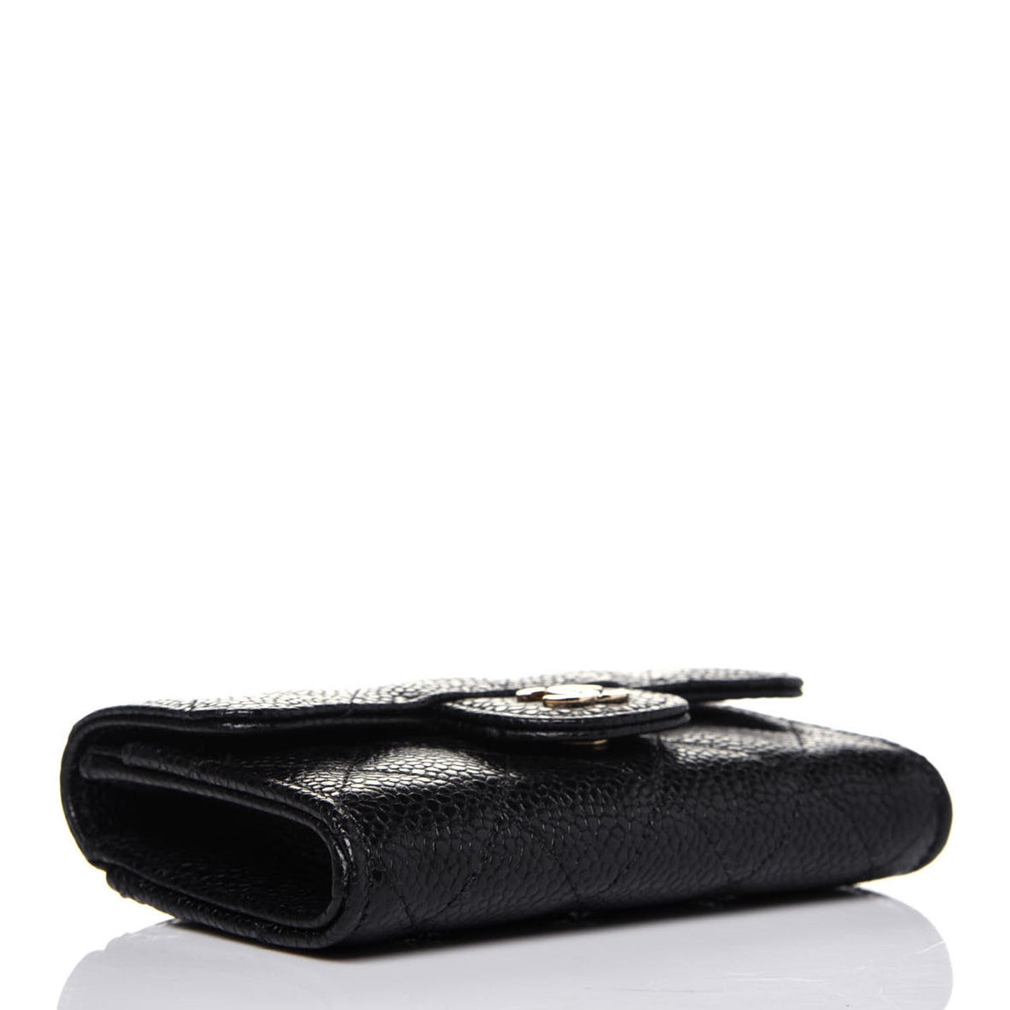 Caviar Quilted Flap Card Holder Wallet Black