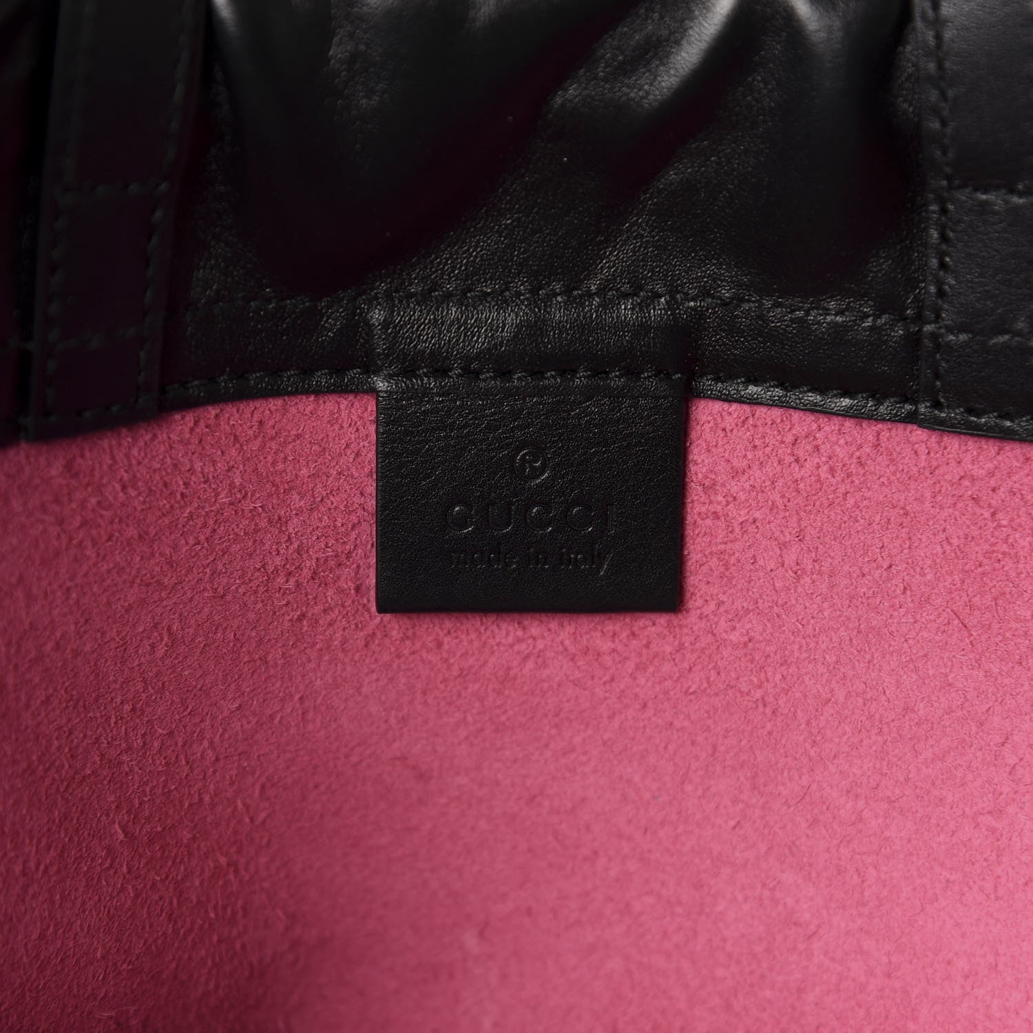 Gucci Grained Calfskin Logo Drawstring Backpack Box Pink Green Black 7 of 9