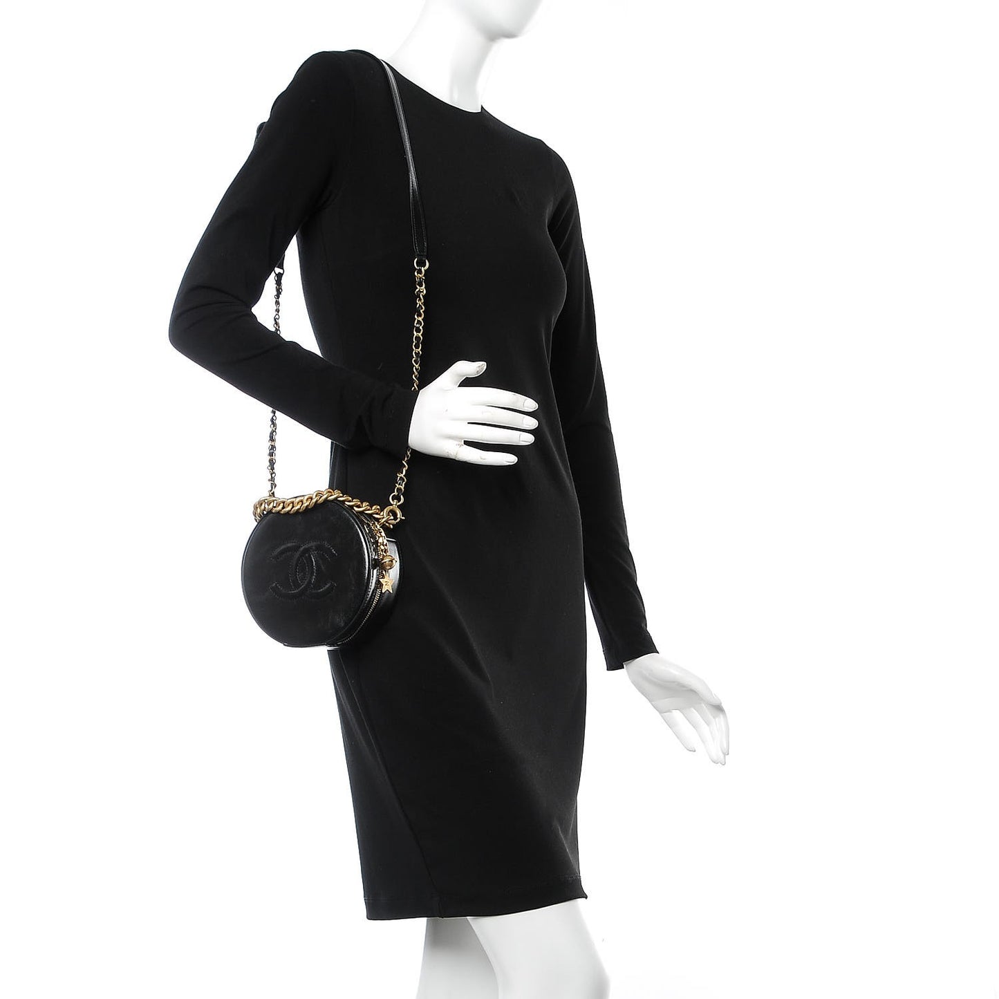 Glazed Calfskin Round As Earth Evening Bag Black