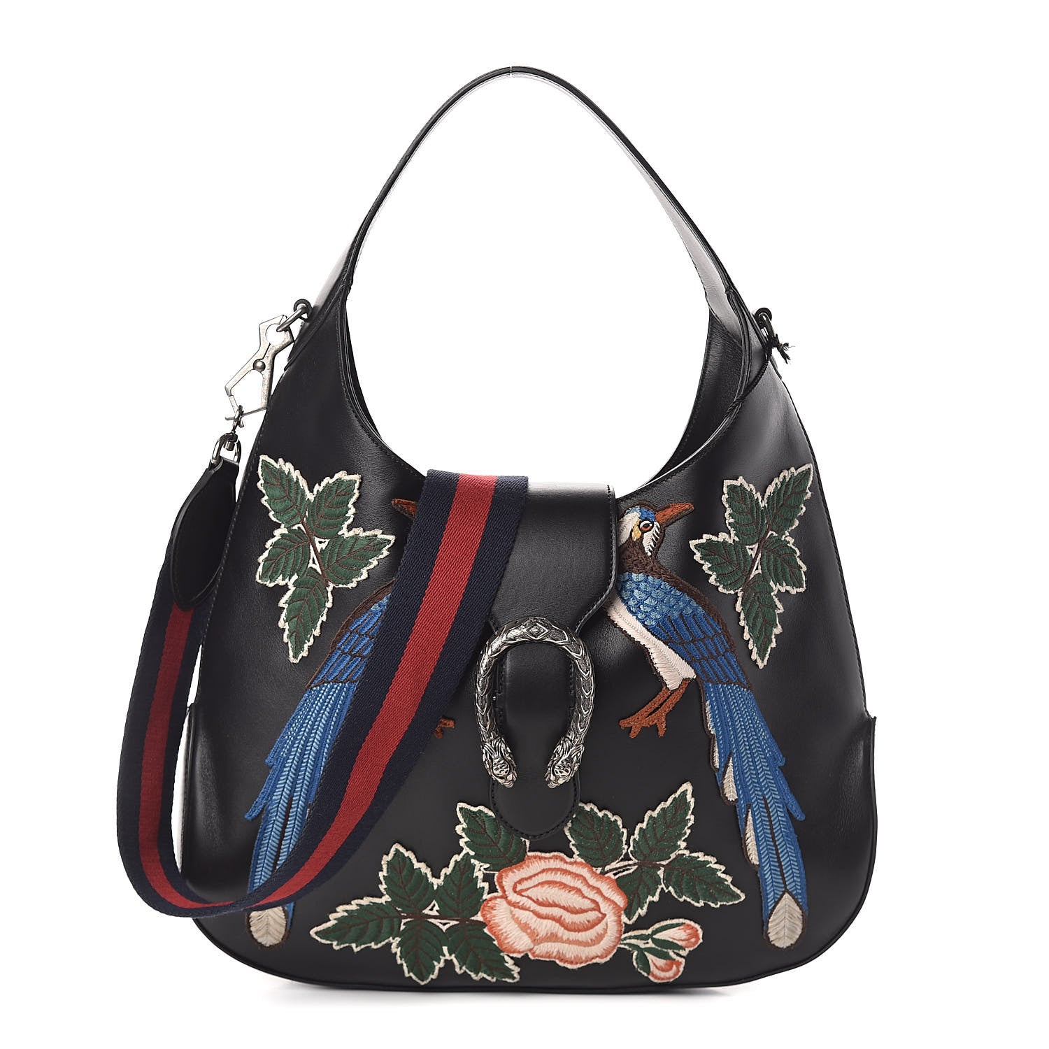 Gucci Calfskin Web Garden Collection Embroidered Medium Dionysus Hobo Black 1 of 9