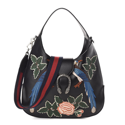 Gucci Calfskin Web Garden Collection Embroidered Medium Dionysus Hobo Black 1 of 9