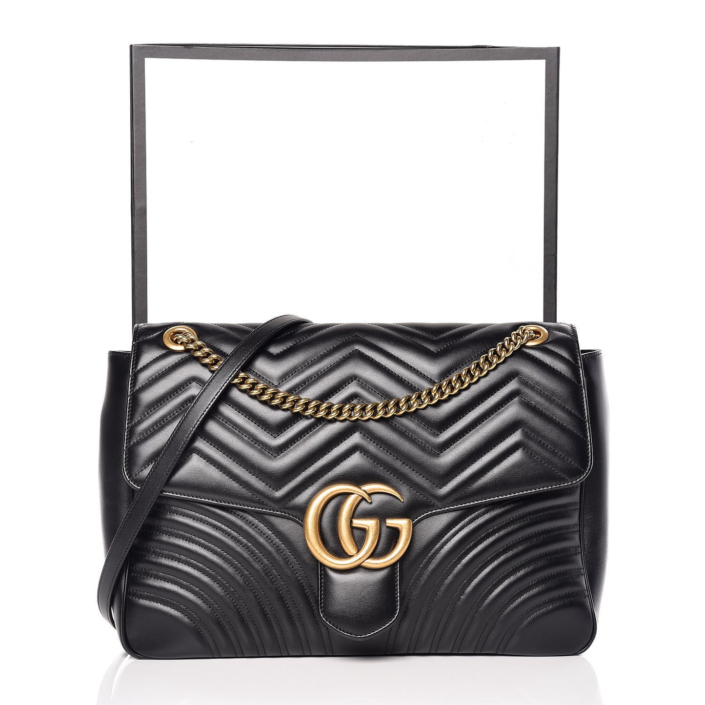 Calfskin Matelasse Large GG Marmont Shoulder Bag Black