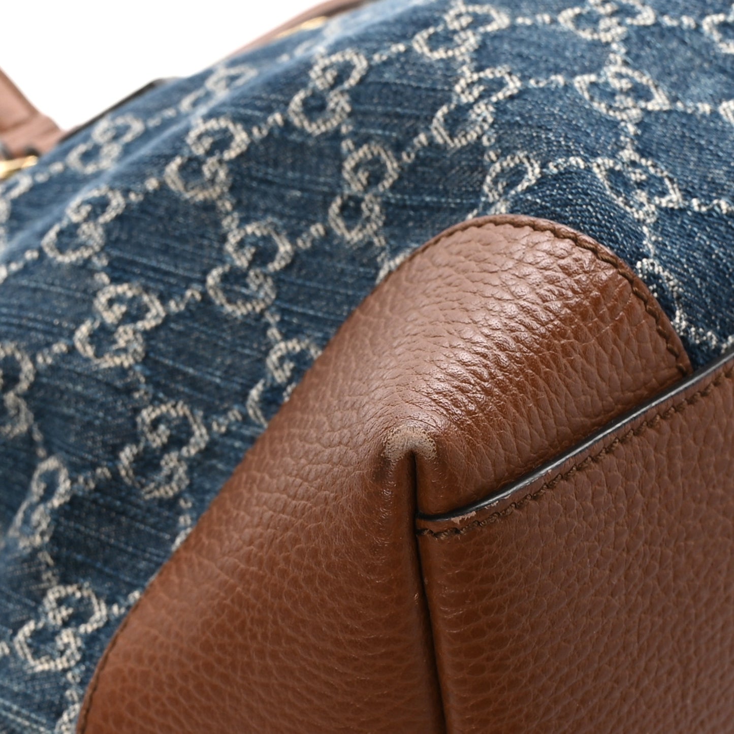 New Denim GG Monogram Medium Ophidia Shopping Tote Blue Tea Cuir