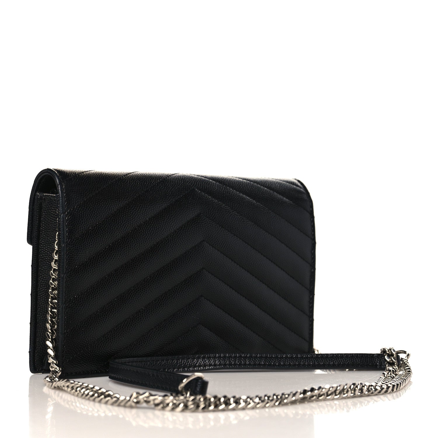 Saint Laurent Grain De Poudre Matelasse Chevron Monogram Envelope Chain Wallet Black 2 of 8