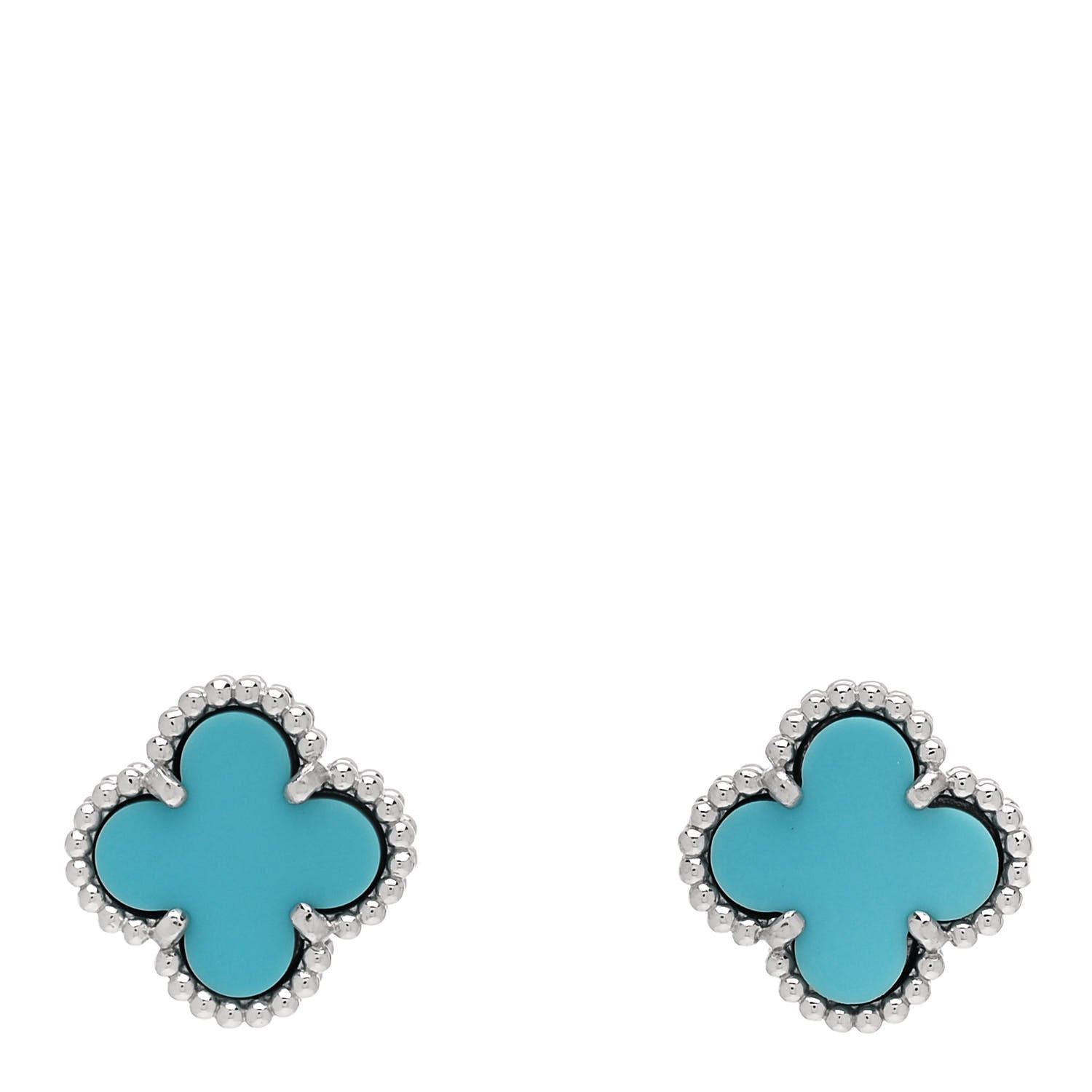 Van Cleef & Arpels 18K White Gold Turquoise Sweet Alhambra Earrings 1 of 5