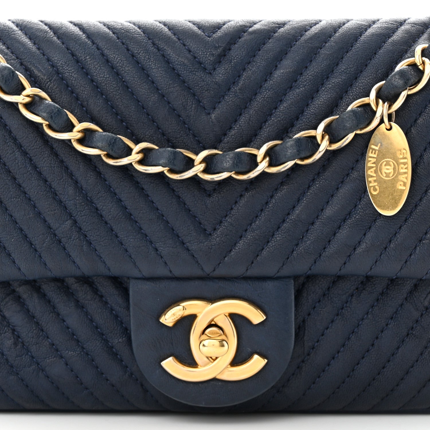 Chanel Calfskin Chevron Quilted Small Surpique Flap Navy 8 of 10