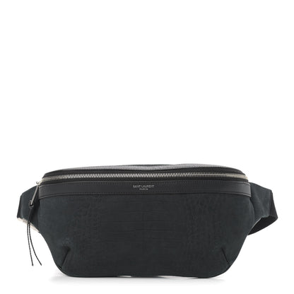 Saint Laurent Nubuck Crocodile Embossed Classic Belt Bag Black 1 of 9