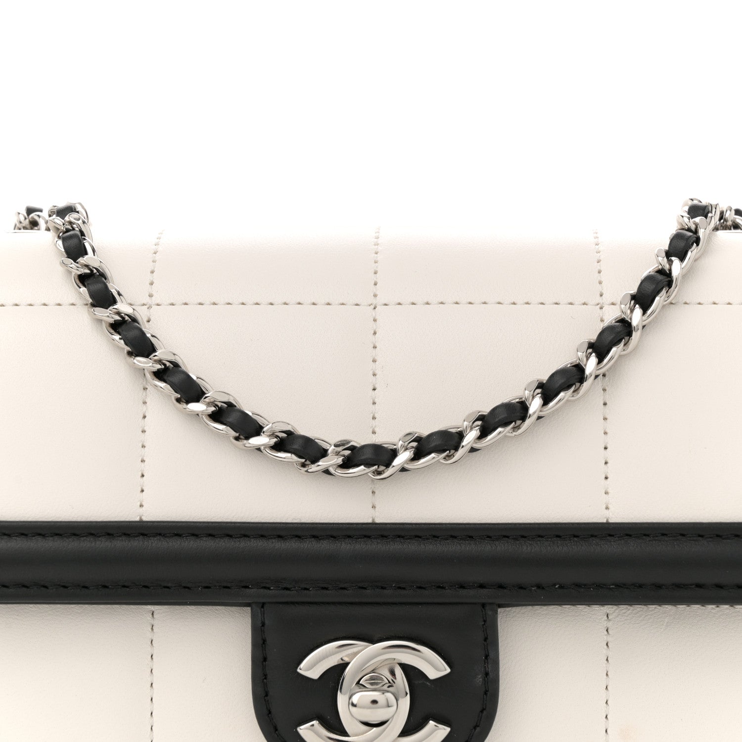 Chanel Lambskin Calfskin Mini Chocolate Bar Flap Bag White Black 8 of 10