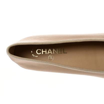Chanel Lambskin Cap Toe CC Ballerina Flats 40.5 Beige Black 7 of 9