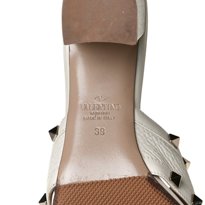 Valentino Garavani Pebbled Calfskin Rockstud Crisscross Slide 60mm Sandals 39 Ivory 9 of 11