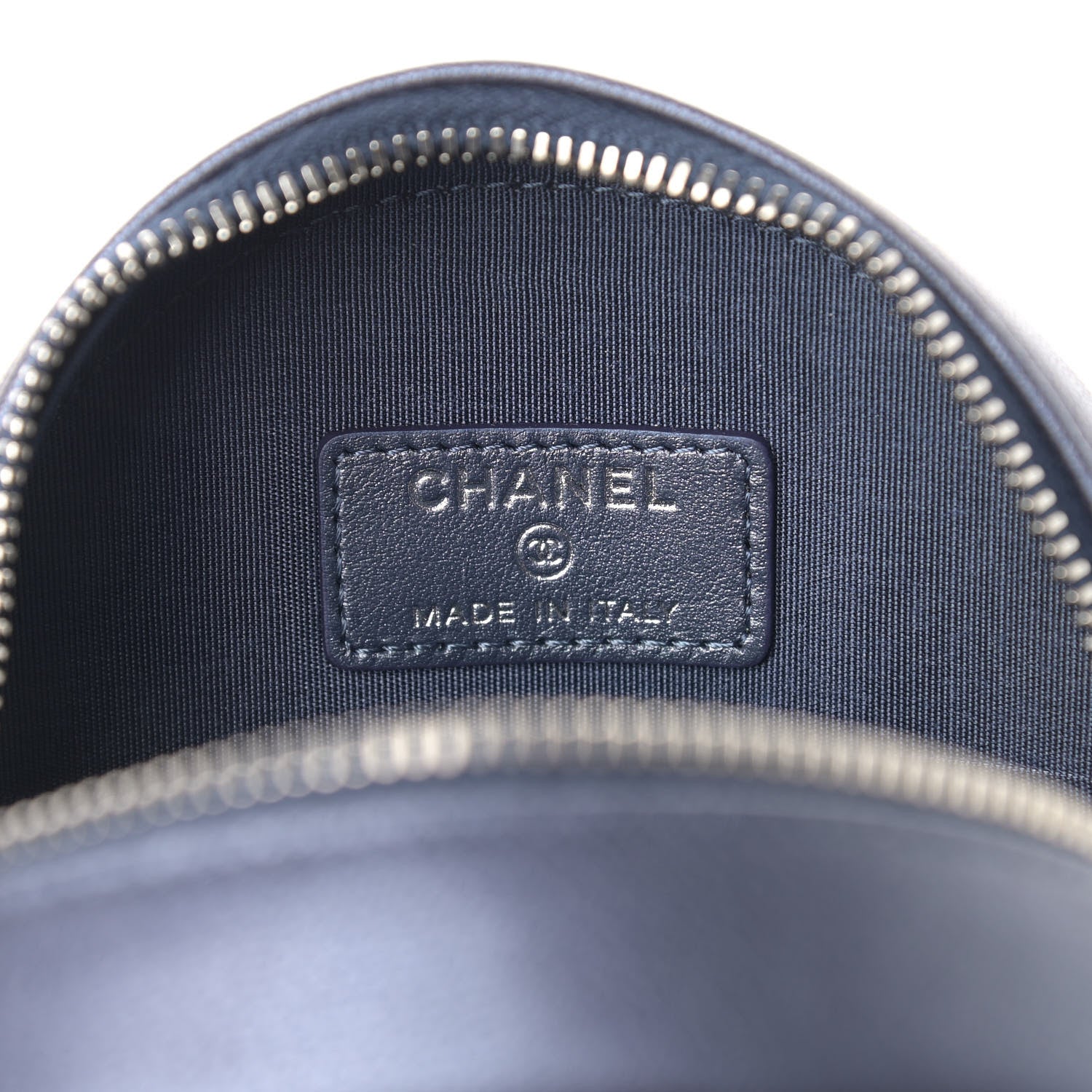 Chanel Goatskin Camellia Embossed Round Clutch With Chain Dark Blue 6 of 9