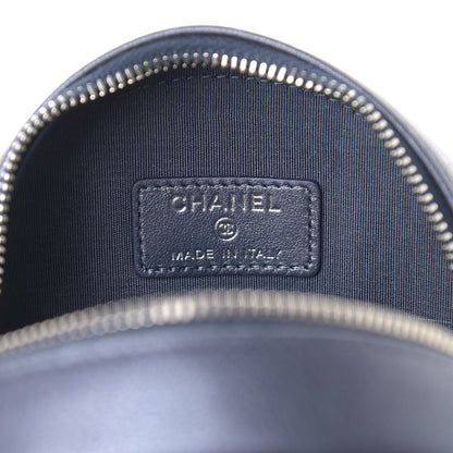 Chanel Goatskin Camellia Embossed Round Clutch With Chain Dark Blue 6 of 9