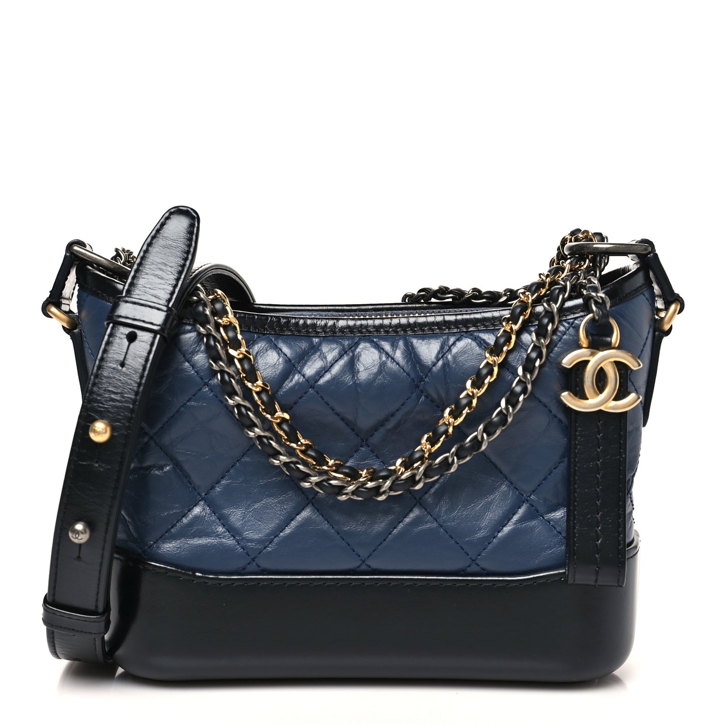 Aged Calfskin Quilted Small Gabrielle Hobo Dark Grey