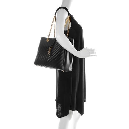 Saint Laurent Grain De Poudre Matelasse Chevron Monogram Shopping Bag Black 2 of 7