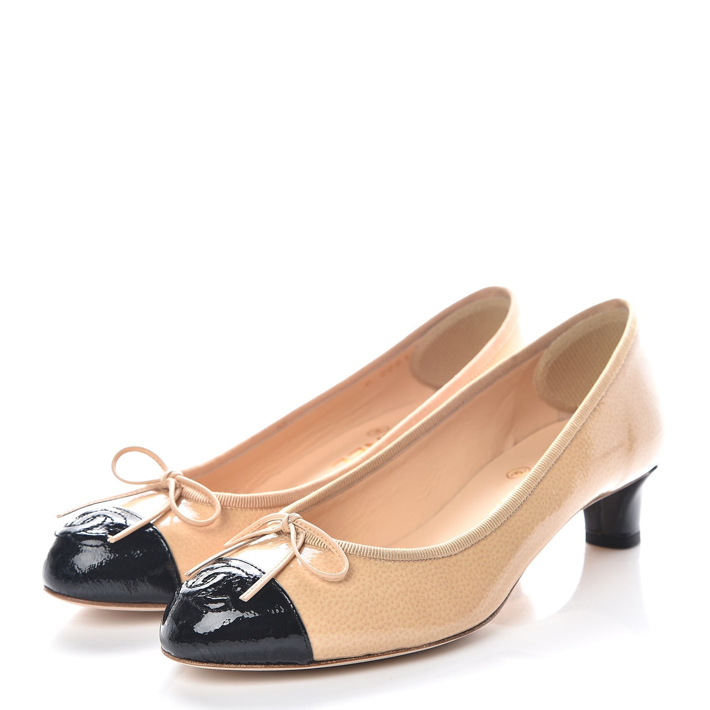 Patent CC Cap Toe Pumps 37 Light Beige Black