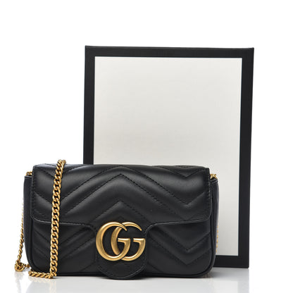Gucci Calfskin Matelasse Super Mini GG Marmont Shoulder Bag Black 11 of 11