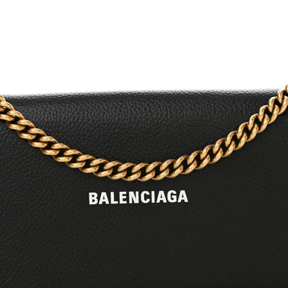 Balenciaga Grained Calfskin Logo Cash Phone Holder Wallet On Chain Black White 8 of 11