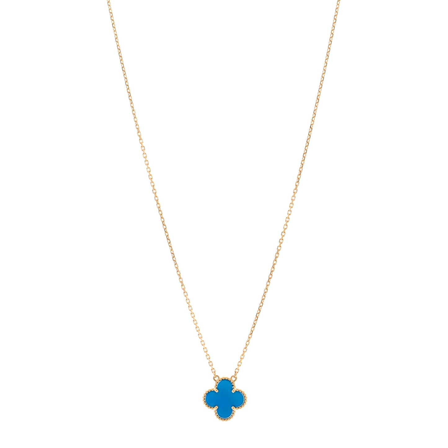 18K Yellow Gold Blue Agate Vintage Alhambra Pendant Necklace