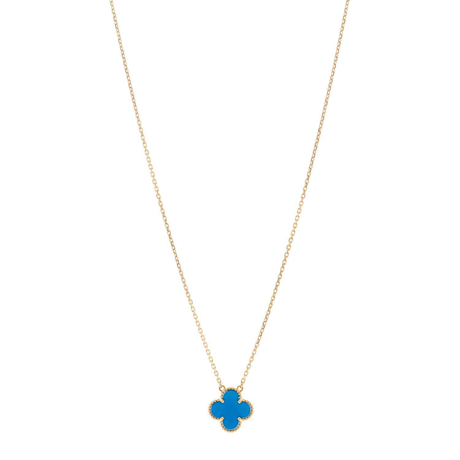 Van Cleef & Arpels 18K Yellow Gold Blue Agate Vintage Alhambra Pendant Necklace 1 of 5