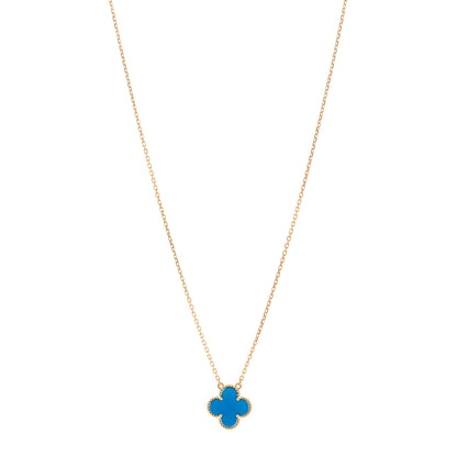 Van Cleef & Arpels 18K Yellow Gold Blue Agate Vintage Alhambra Pendant Necklace 1 of 5