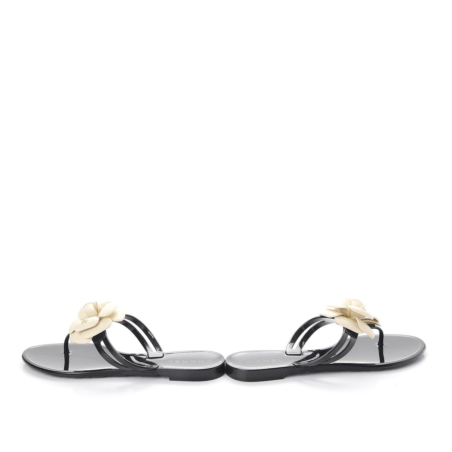 Chanel Jelly Camellia Thong Sandals 36 Black Ivory 6 of 10