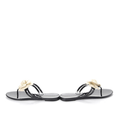 Chanel Jelly Camellia Thong Sandals 36 Black Ivory 6 of 10