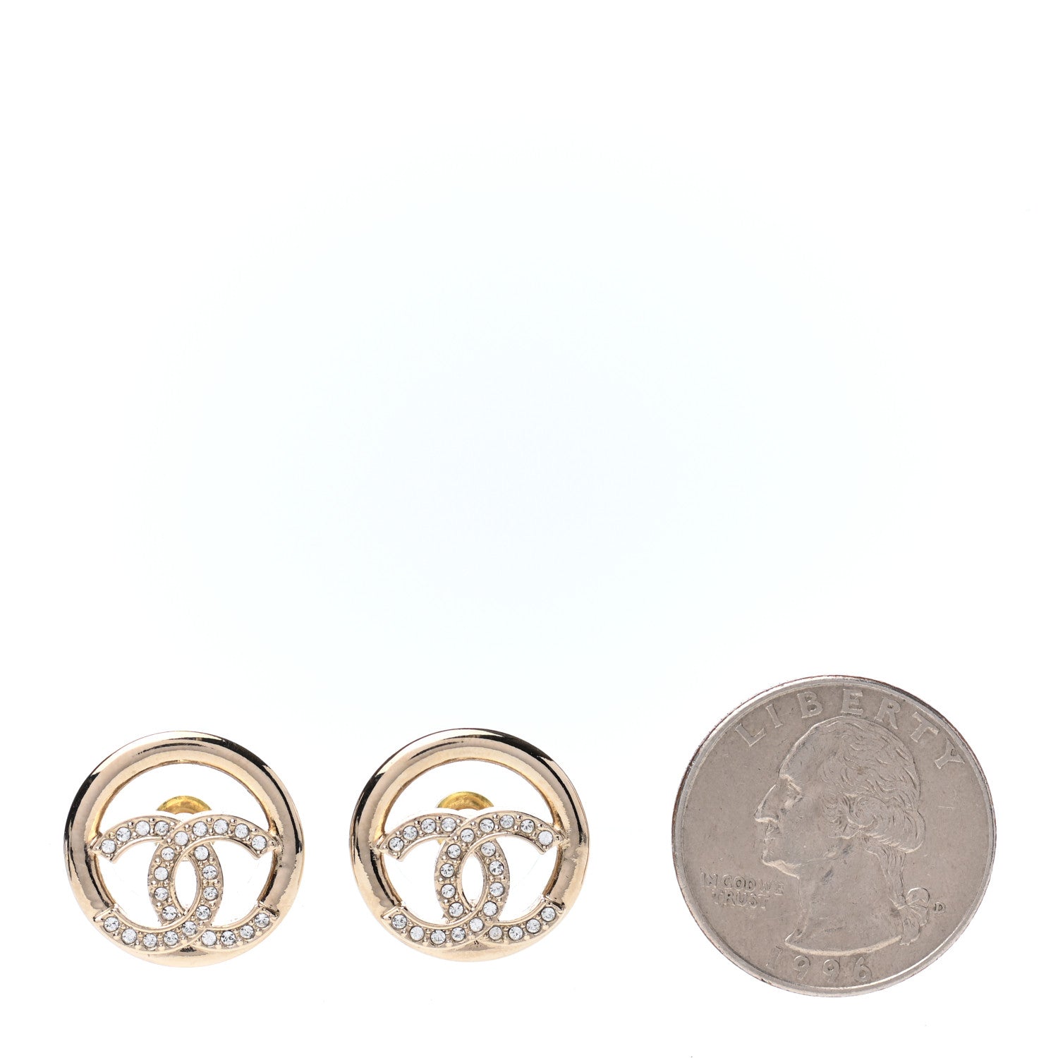 Chanel Crystal CC Round Earrings Gold 2 of 4
