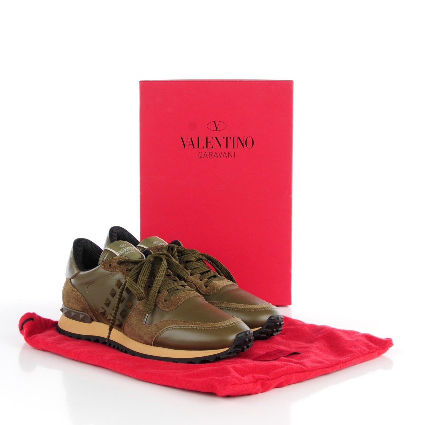 Calfskin Suede Rockstud Sneakers 39 Army Green