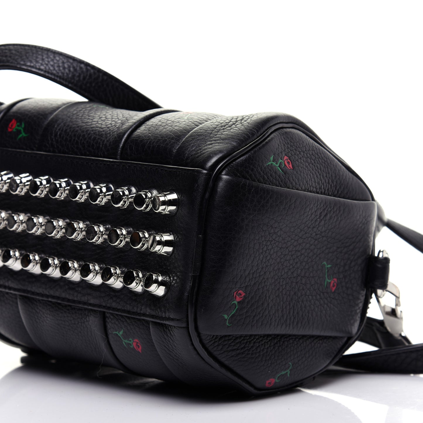 Pebbled Lambskin Rose Printed Mini Rockie Black Silver Hardware