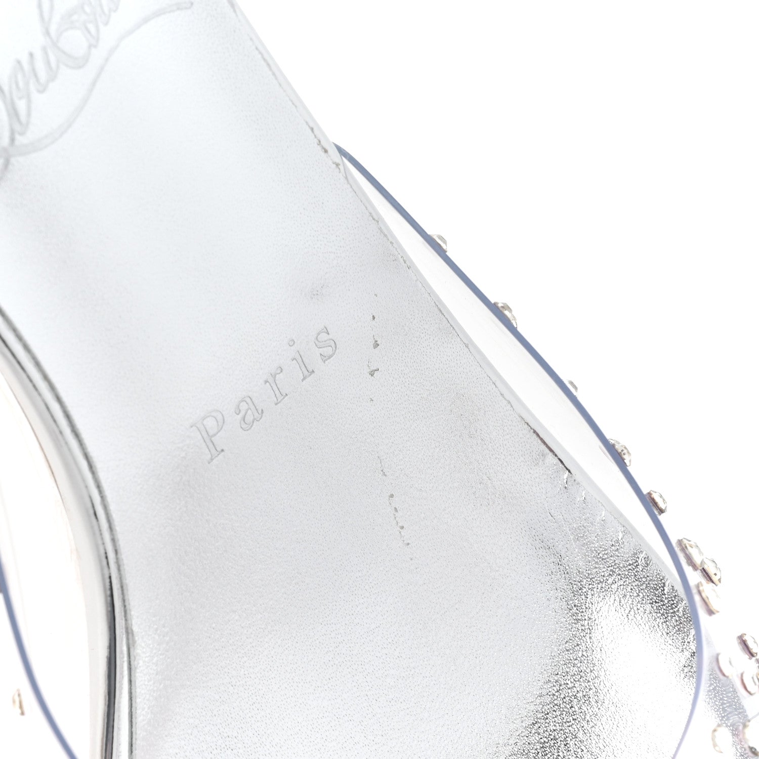Christian Louboutin PVC Crystal Degramule Strass 85 Mules 37.5 Silver 10 of 10
