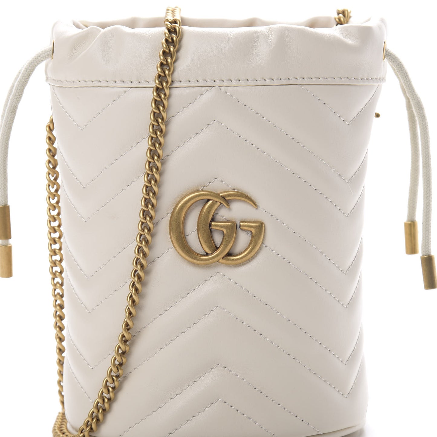 Calfskin Matelasse Mini GG Marmont 2.0 Bucket Bag White