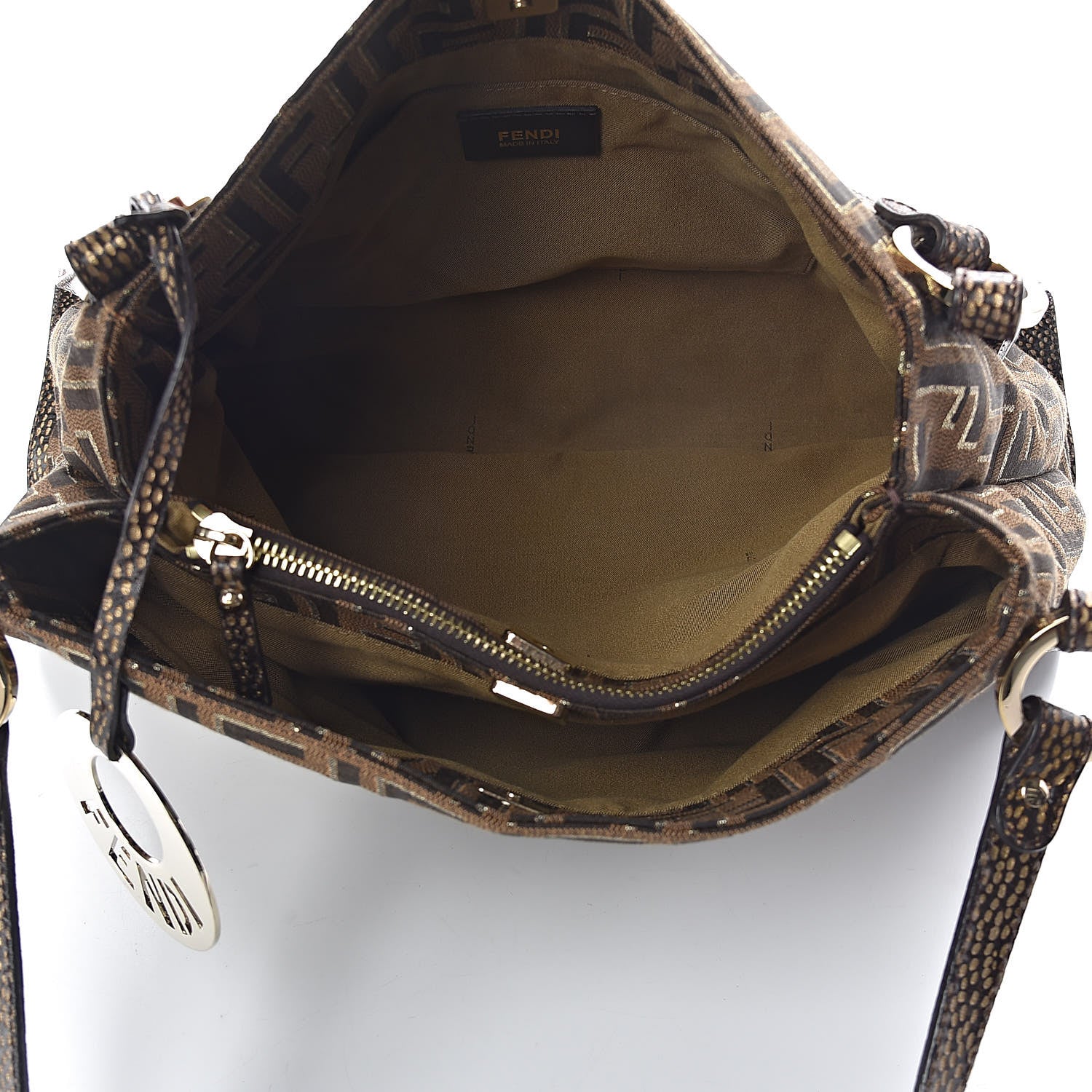 Fendi Zucca Vitello Chef Shopping Tote Tobacco Oro Moro 5 of 14