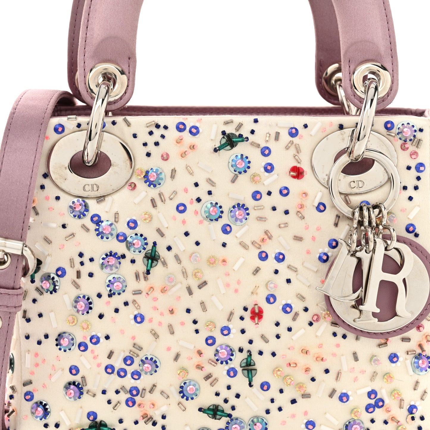 Satin Embroidered Beaded Mini Lady Dior Pink Multicolor