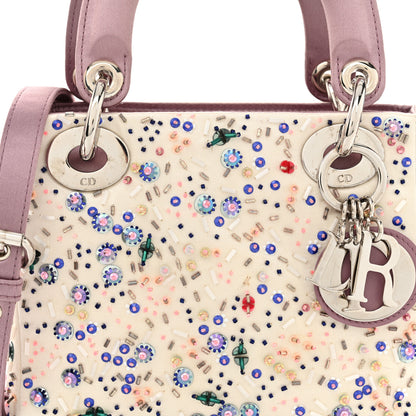Christian Dior Satin Embroidered Beaded Mini Lady Dior Pink Multicolor 7 of 13