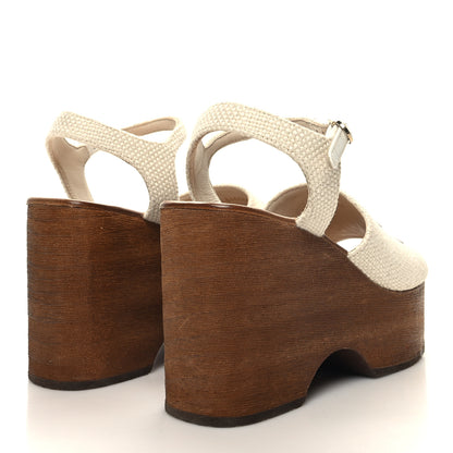 Chanel Fabric Patent Calfskin CC Wedge 37 Ivory White 4 of 9